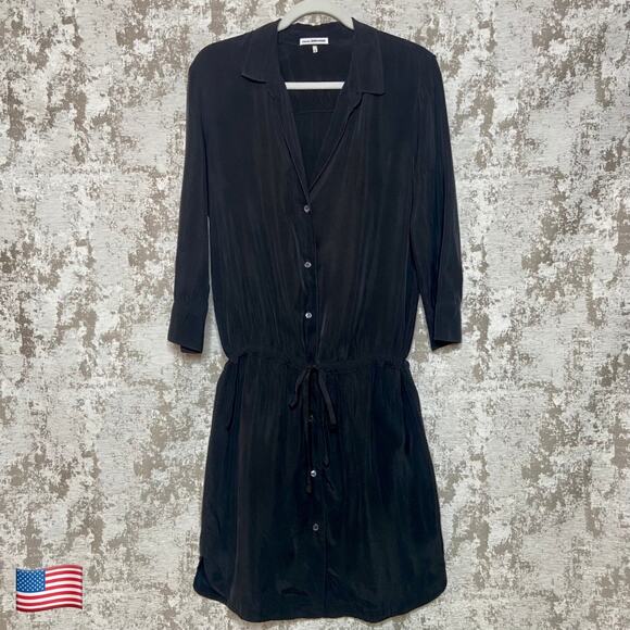 Standard James Perse Tie Waist Shirt Dress in Black - Picture 1 of 6